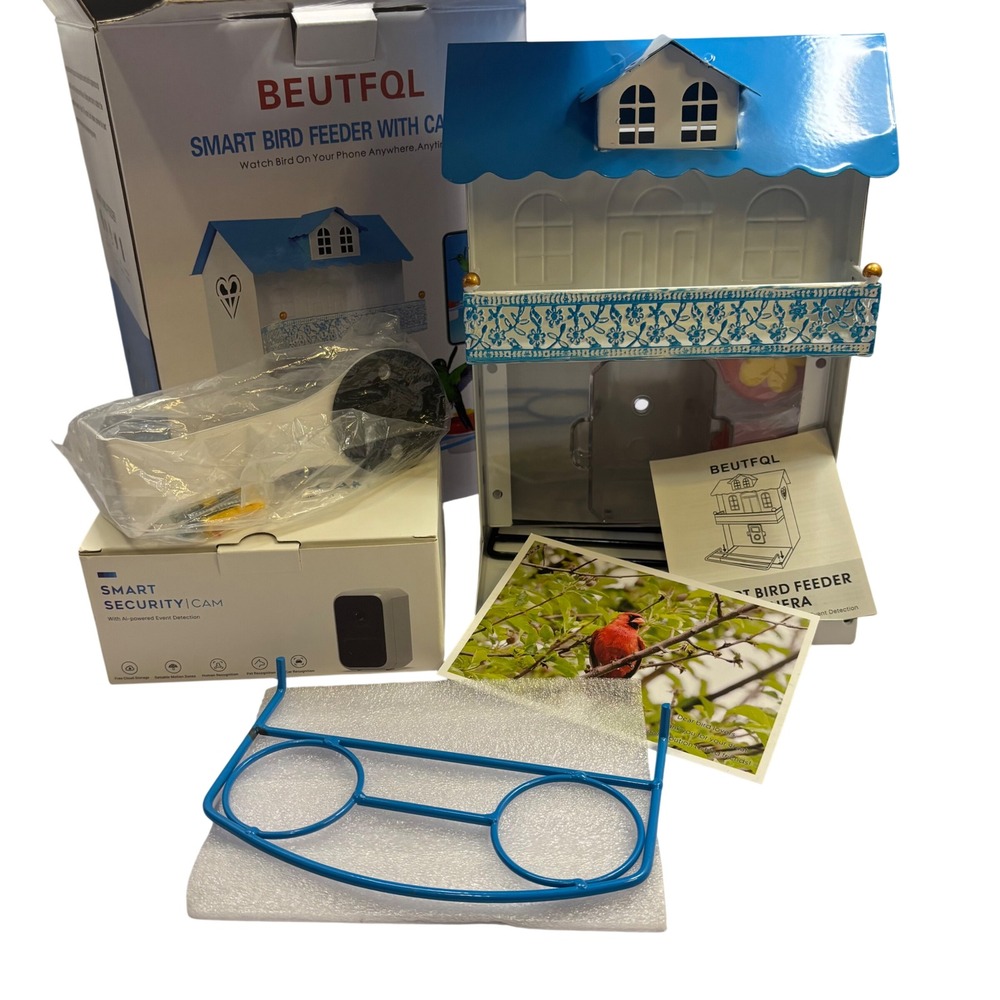 New BEUTFQL Smart Bird Feeder Camera 1080P FHD WiFi Night Vision IP65 Blue White